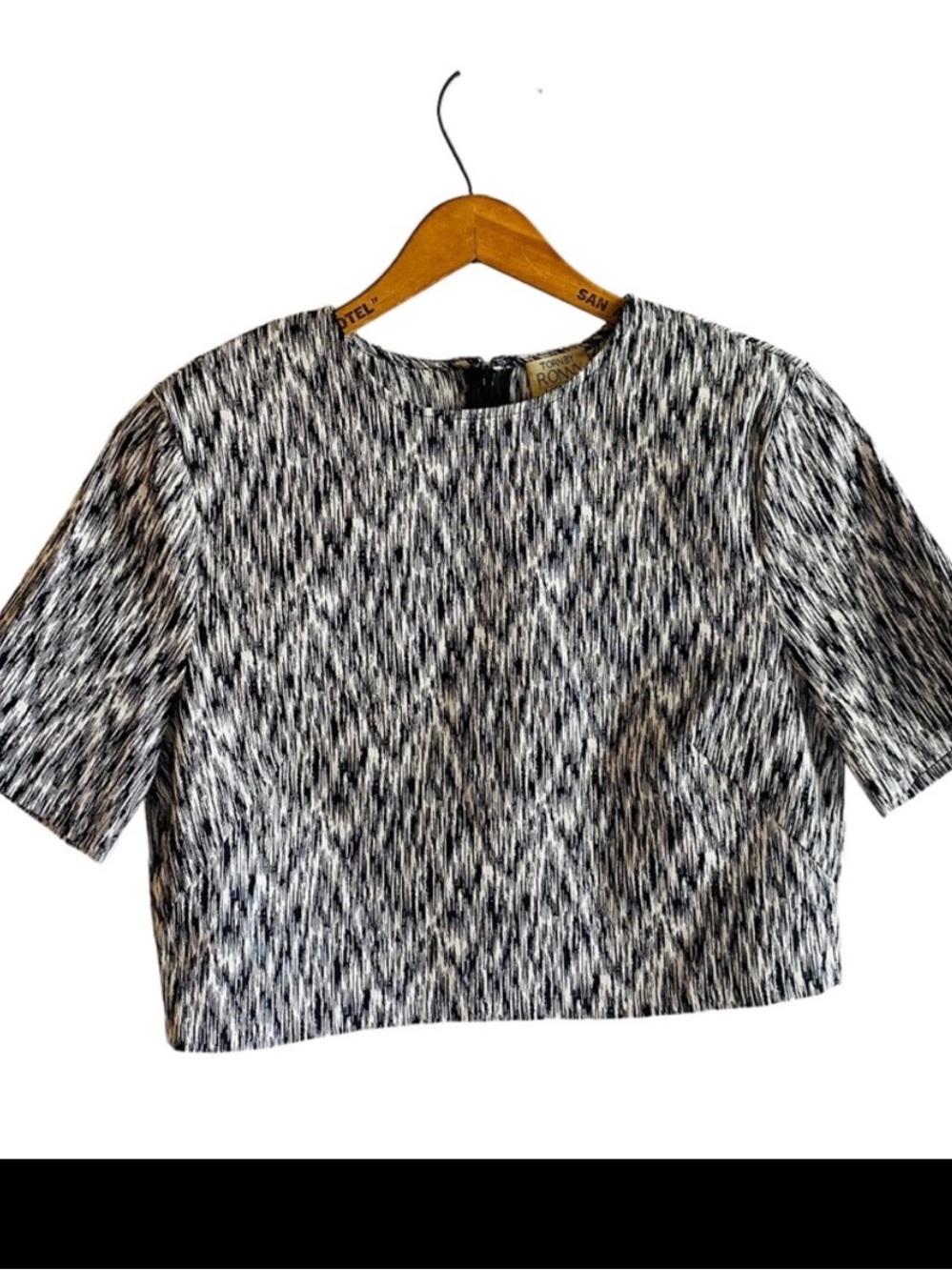 Torn by Ronny Kobo Black White Boxy Crop Top
